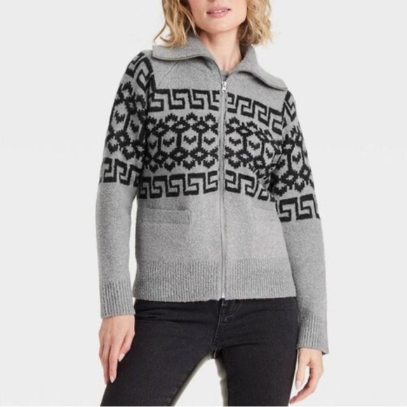 Universal Thread Women's Zip Up Cardigan Heather Gray Zig Zag XS - Picture 6 of 8